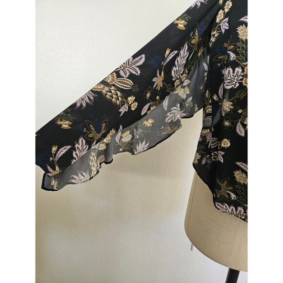 A.L.C. Cooper Ruffle Open Back Floral Print Silk Top, Size 8 - Picture 6 of 12